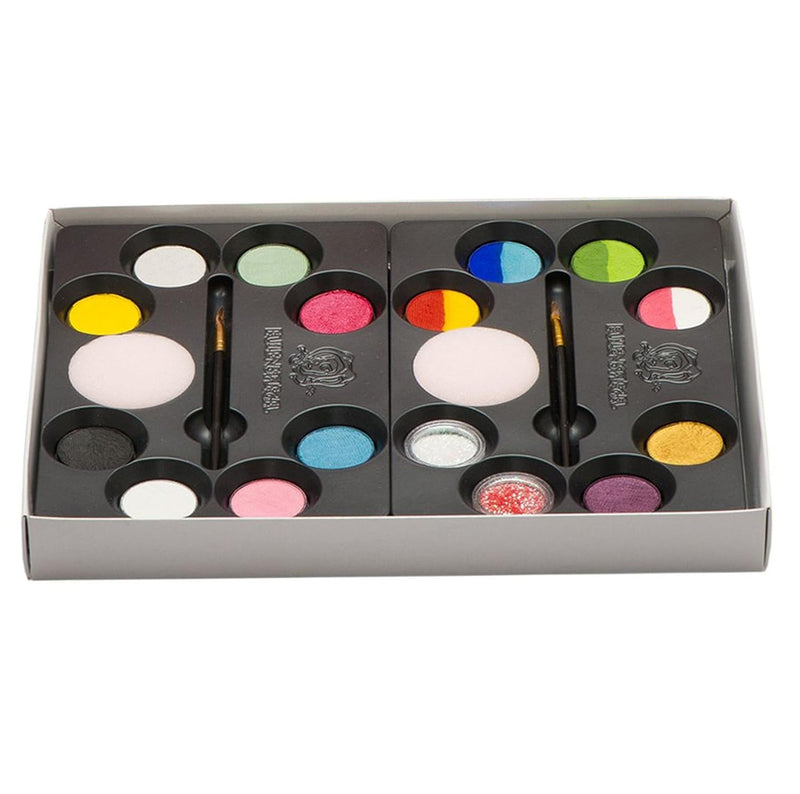 Eulenspiegel 212073 - Hello Princess Schmink-Palette, 10 Profi-Aqua Farben, 4 Split Cakes, 2 Glitter