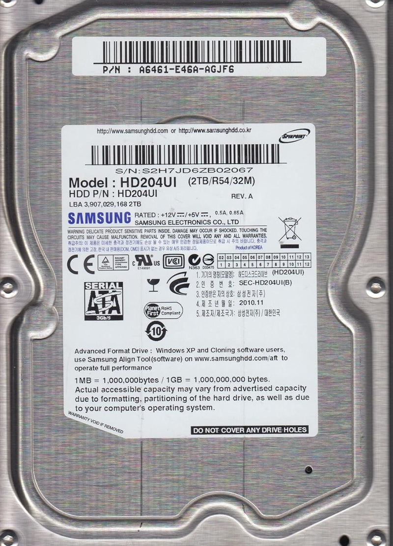 Samsung HD204UI F4 8.89 cm, 2 TB, 32 MB 5400rpm Interne Festplatte