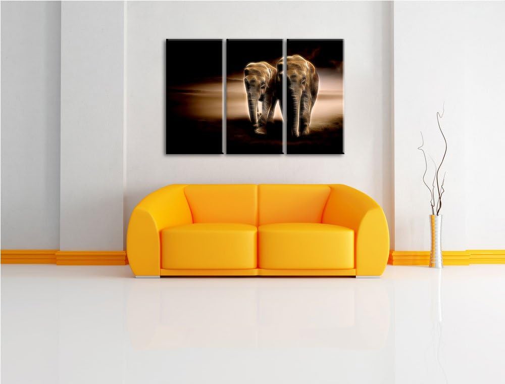 Dark Zwei stolze Elefanten in Steppe Spezial 3-Teiler Leinwandbild 120x80 Bild auf Leinwand, XXL rie