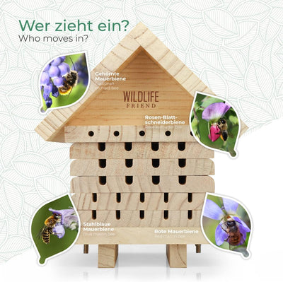 WILDLIFE FRIEND I Bienenhotel aus Naturholz - Insektenhotel, Nisthilfe Unterschlupf für Wildbienen I