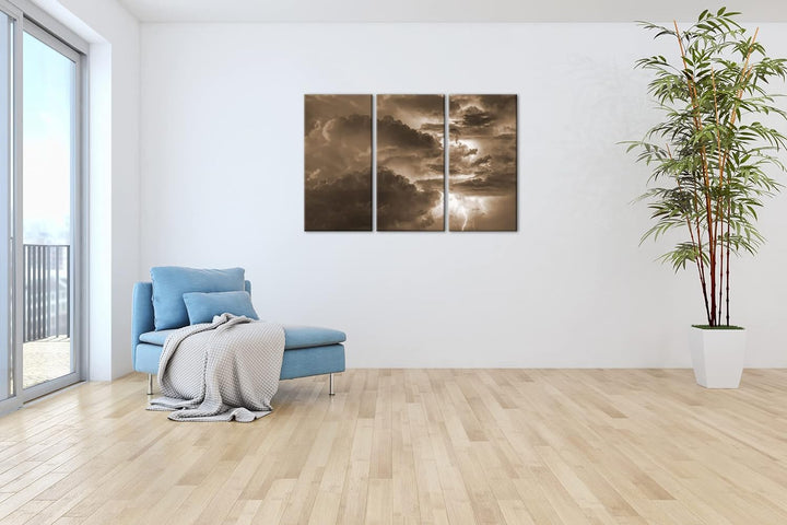 deyoli gewaltiges Gewitter Format: 3Teilig Effekt: Sepia als Leinwandbild, Motiv fertig gerahmt auf