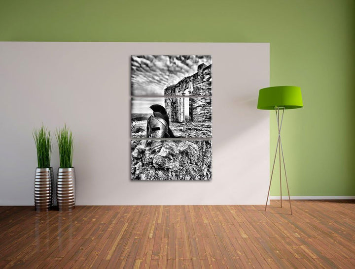 Pixxprint Römerhelm als Leinwandbild | Grösse: 3 Teilig (120x80) | Wandbild| Kunstdruck | fertig bes
