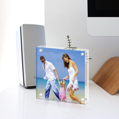 AMEITECH Acrylbilderrahmen, 10 x 10 cm, klares, doppelseitiges Blockset, rahmenloser magnetischer Fo