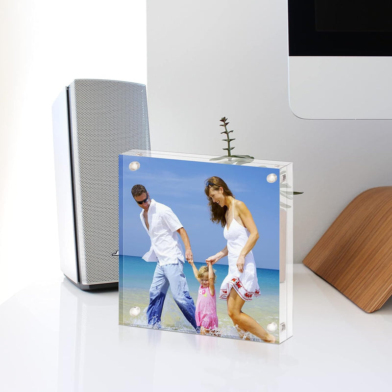 AMEITECH Acrylbilderrahmen, 10 x 10 cm, klares, doppelseitiges Blockset, rahmenloser magnetischer Fo