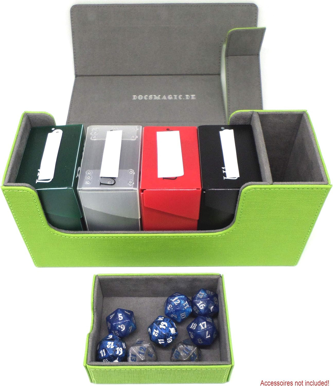 docsmagic.de Premium Magnetic Tray Long Box Light Green Small + 2 Flip Boxes - Hellgrün Small + 2 Fl