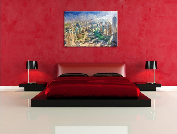 Pixxprint Dubai Hotel Burj al Arab Pinsel Effekt, Format: 100x70 auf Leinwand, 100x70