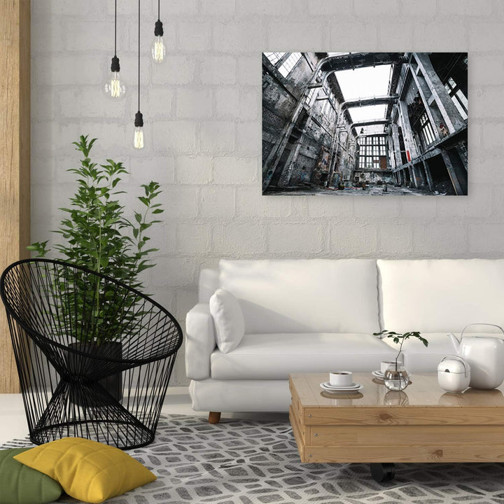 Wandbild XXL Architektur Deko Kunst Bilder Fabrik Grau 120x80 cm Deko Paneel 120x80 cm Grau_b, Deko