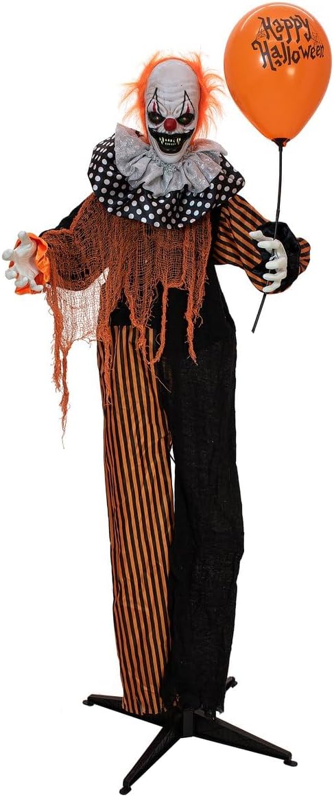 EUROPALMS Halloween Figur Clown mit Luftballon, animiert, 166cm | Animierte Figur mit Licht- und Sou