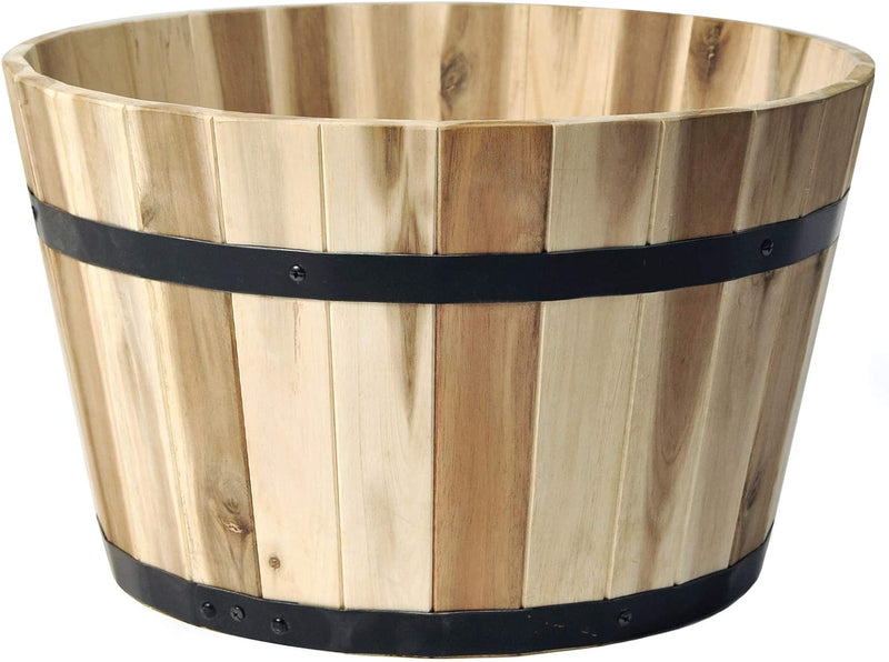 colourliving Pflanzkübel Holz rund 40 cm Holzfass Blumenkübel Blumentopf Natur Akazienholz Pflanztop