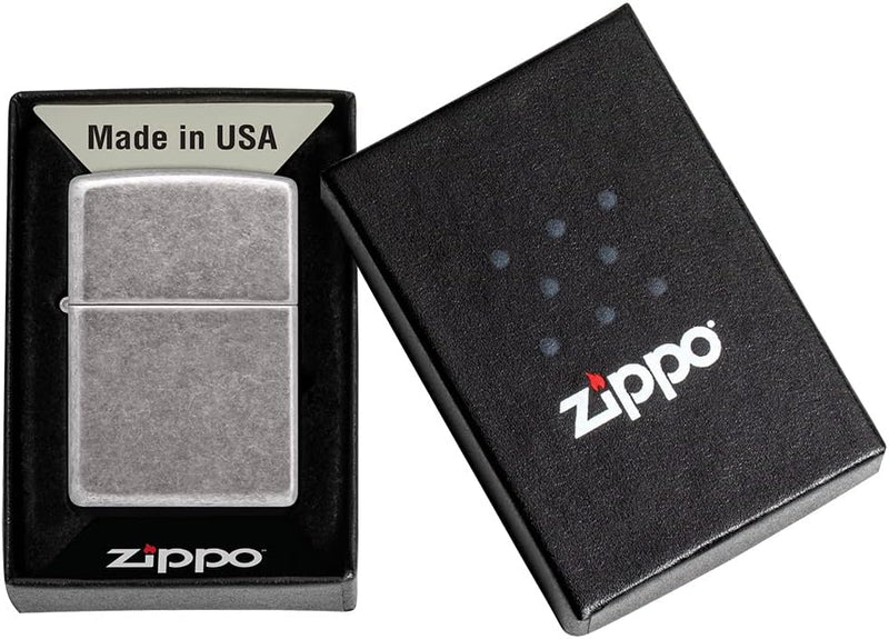 ZIPPO - Antique Silver - nachfüllbares Sturmfeuerzeug in hochwertiger Geschenkbox (Silber, Flammenmo