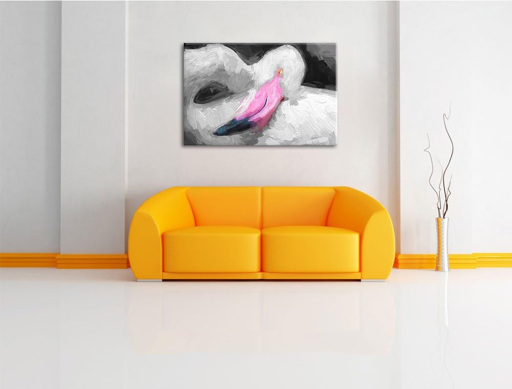 anmutiger Flamingo schwarz/weiss Deluxe Format: 100x70 cm auf Leinwand, XXL riesige Bilder fertig ge