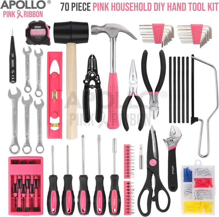 Apollo Pinkes Haushalts Werkzeugset mit pinken Werkzeugen, in einem grossen Werkzeugkoffer für Fraue
