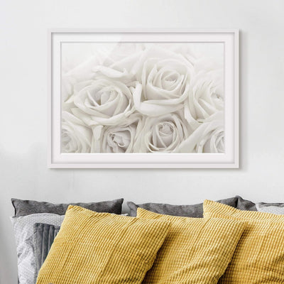 Bild mit Rahmen - Weisse Rosen - Rahmenfarbe Weiss, 30 x 40 cm 30cm x 40cm Weiss, 30cm x 40cm Weiss