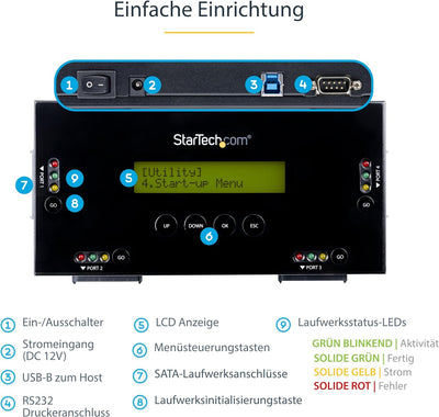 StarTech.com SSD/HDD Festplattenlöschgerät mit 4 Steckplätzen - 2,5" & 3,5" SATA - Selbständiges Sic