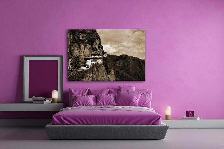 deyoli berühmtes Tigernest Kloster im Himalaya Format: 80x60 Effekt: Sepia als Leinwandbild, Motiv f