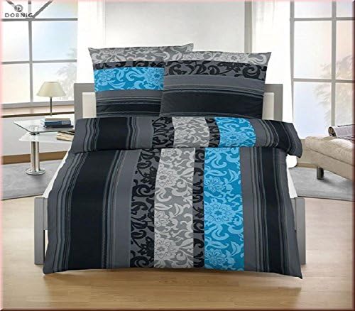 Fein Biber Bettwäsche Garnitur 2tlg. - 155 x 220 cm und 80 x 80 cm - Feinbiber anthrazit/petrol/Blum