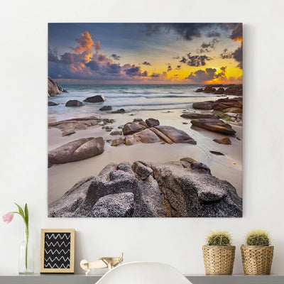 Bilderwelten Leinwandbild - Strand Sonnenaufgang in Thailand - Quadrat 1:1, 120cm x 120cm, 120cm x 1