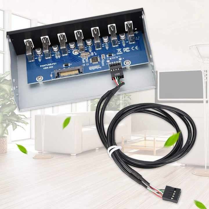 ASHATA USB 2.0 (Super Speed) Front Panel,Multifunktionspanel USB Frontpanel Adapter 7 Ports USB Hub,