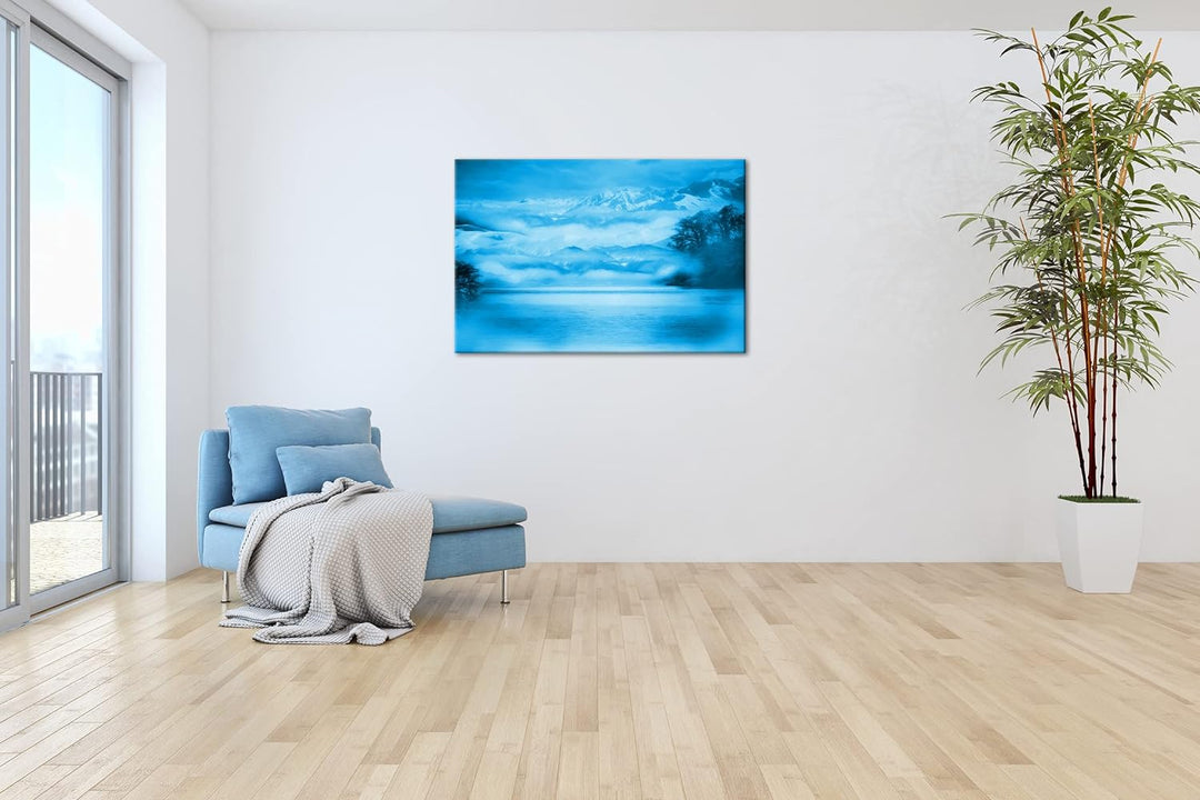 deyoli grossartige gemalte Berglandschaft Format 80x60 Effekt: Monocrome Blau als Leinwandbild, Moti