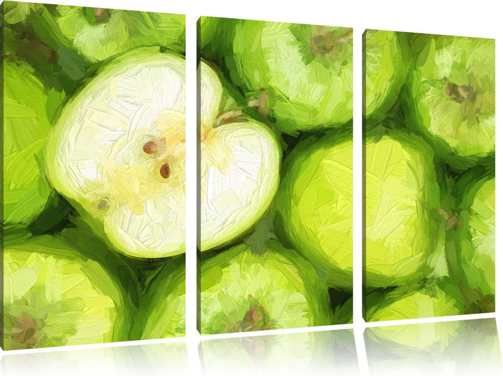 Pixxprint Grüne Äpfel als Leinwandbild/Grösse: 3 Teilig (120x80) cm/Wandbild/Kunstdruck/fertig bespa