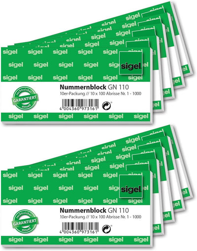 Sigel GN110 Nummernblock, 1000 Bons (nummeriert 1-1000, 10,5x5 cm, Farbauswahl nicht möglich) & 7615