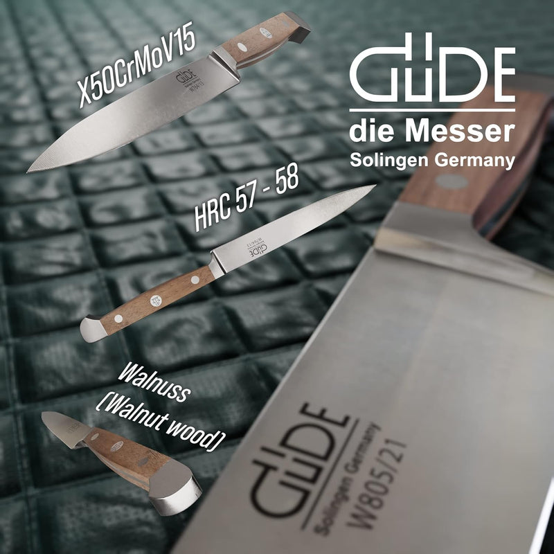 GÜDE Solingen - Spickmesser geschmiedet, 13 cm, Walnussholz, ALPHA WALNUSS, Office Messer, Doppelkro