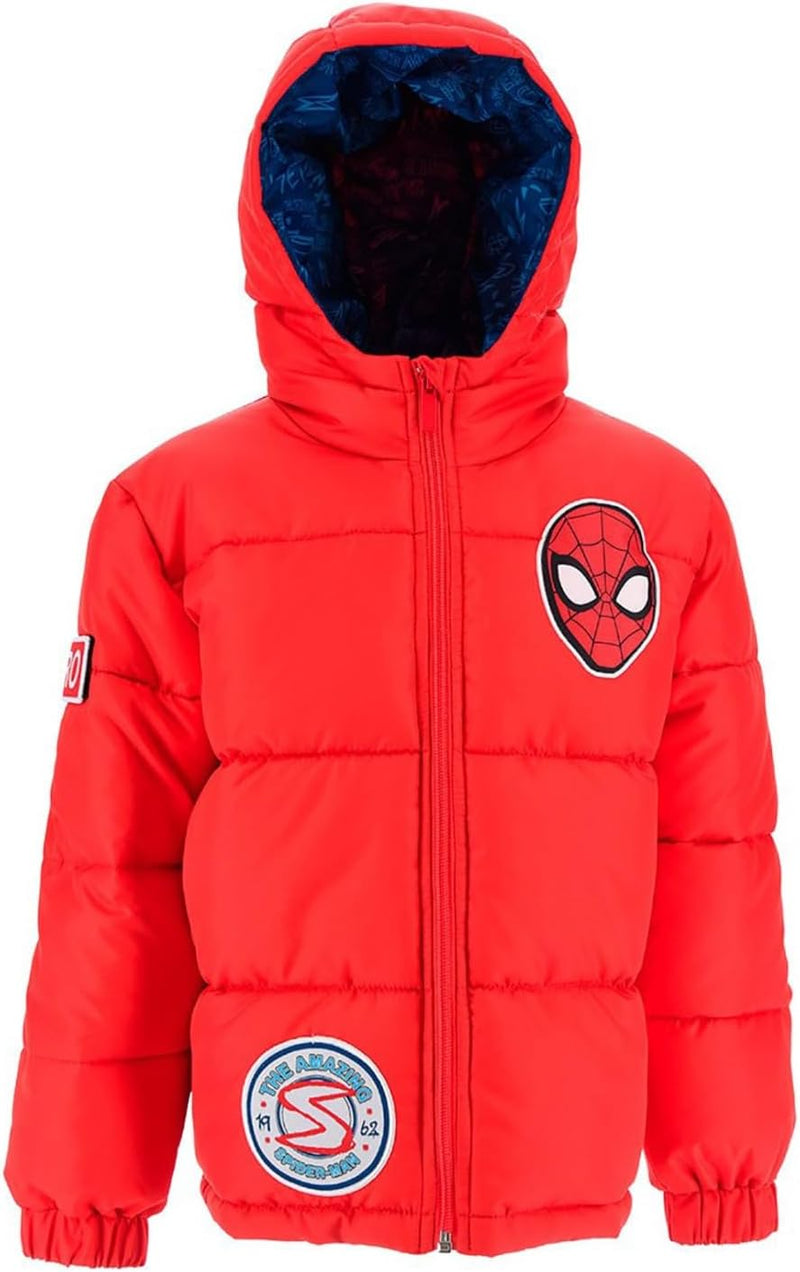 Marvel Spiderman Mantel für Jungen, Warme und Weich Gepolsterte Jacke, Kapuzenmantel für Jungen, Rot