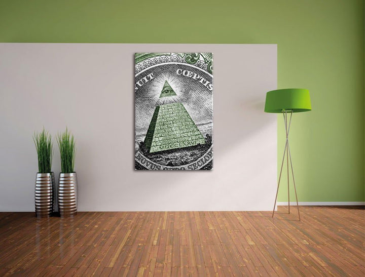 Pixxprint Illuminaten-Pyramide Dollar als Leinwandbild/Grösse: 120x80 cm/Wandbild/Kunstdruck/fertig
