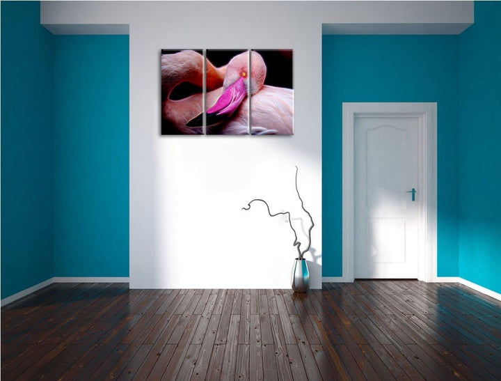 Dark schöner Flamingo Spezial 3-Teiler Leinwandbild 120x80 Bild auf Leinwand, XXL riesige Bilder fer