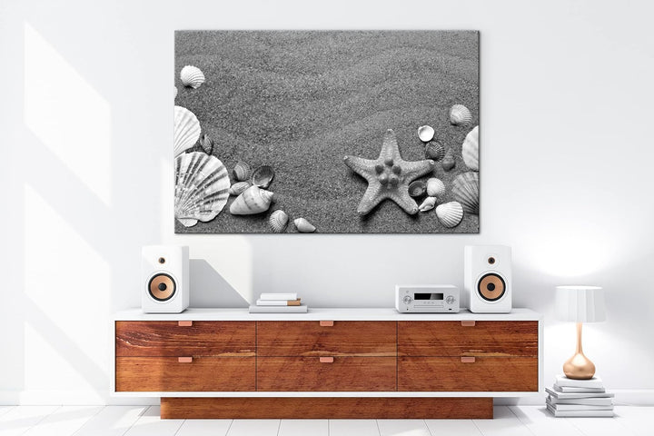deyoli Gestrandete Muscheln zwischen feinem Sandstrand Format: 120x80 als Leinwand, Effekt: Schwarz&