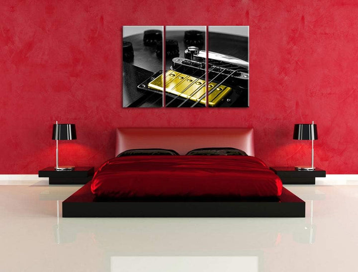 E-Gitarre mit Tonreglern schwarz/weiss 3-Teiler Leinwandbild 120x80 Bild auf Leinwand, XXL riesige B