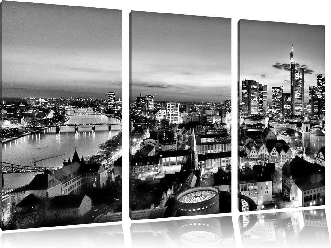 Pixxprint Frankfurt Skyline als Leinwandbild | Grösse: 3 Teilig (120x80) | Wandbild| Kunstdruck | fe