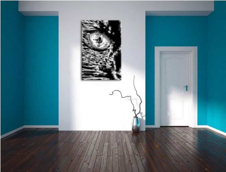 Pixxprint Schwarze Katze orangene Augen als Leinwandbild/Grösse: 100x70 / Wandbild/Kunstdruck/fertig
