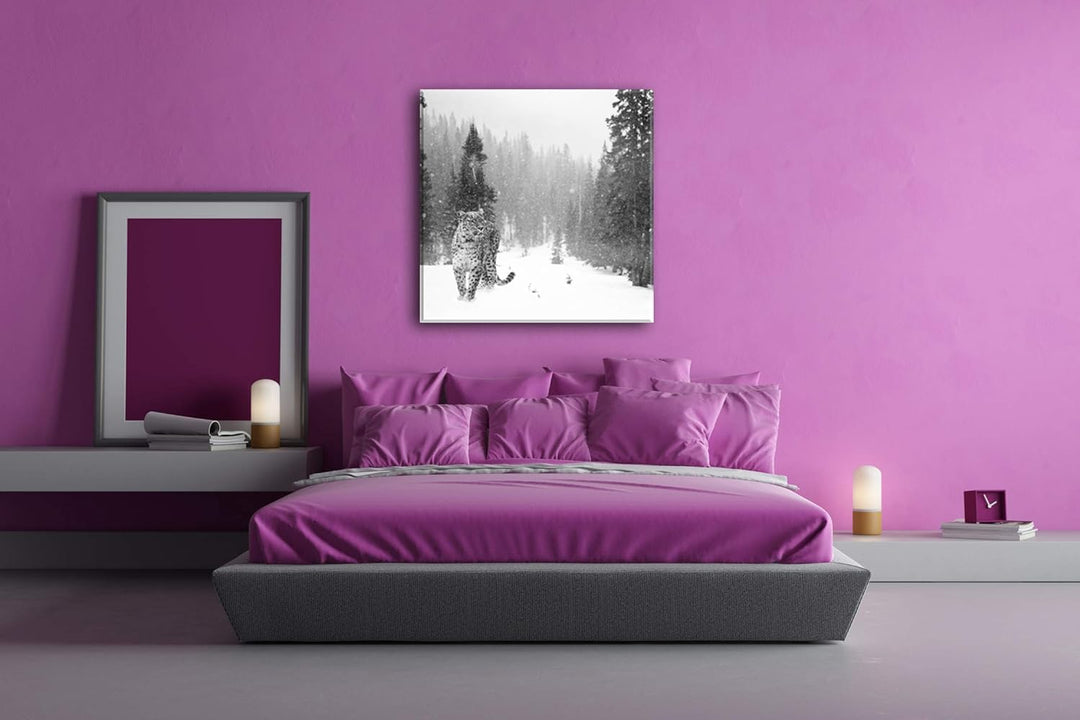 deyoli einsamer Leopard im Schnee Format: 60x60 Effekt: Schwarz&Weiss als Leinwandbild, Motiv fertig