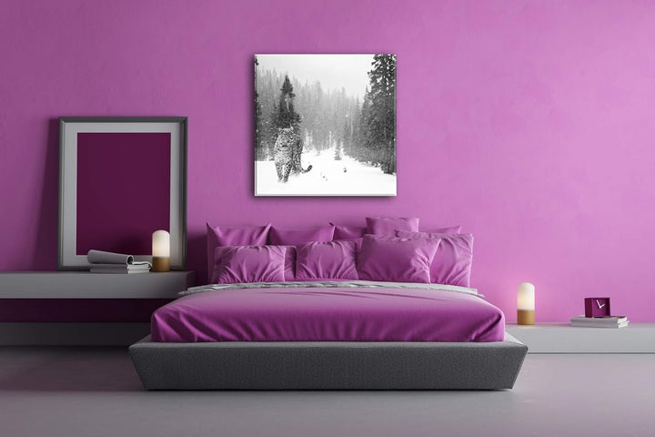 deyoli einsamer Leopard im Schnee Format: 60x60 Effekt: Schwarz&Weiss als Leinwandbild, Motiv fertig