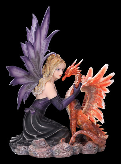 Elfenfigur mit Feuerdrache 41 cm | Deko Figur Elfe Drache Phönix