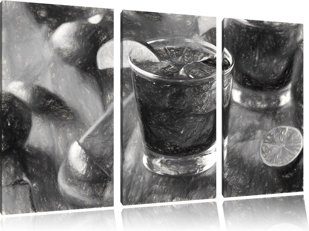 Pixxprint Erfrischender Cuba Libre Kunst / 3-Teilig/Gesamtmass 120cm Leinwandbild bespannt auf Holzr