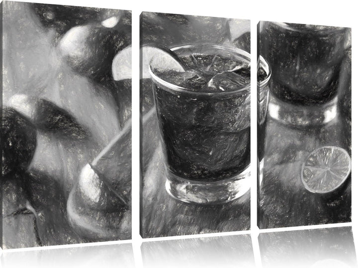 Pixxprint Erfrischender Cuba Libre Kunst / 3-Teilig/Gesamtmass 120cm Leinwandbild bespannt auf Holzr