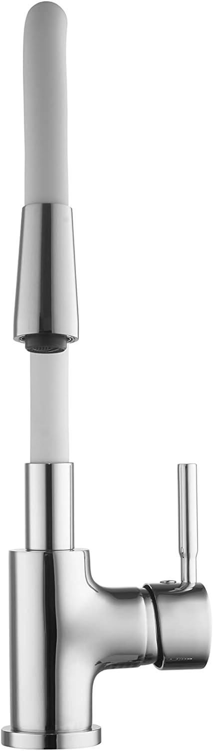 Verosan Spültischarmatur Barcelona Chrom/Weiss, biegsamer Wasserhahn für die Küche, Einhebelmischer