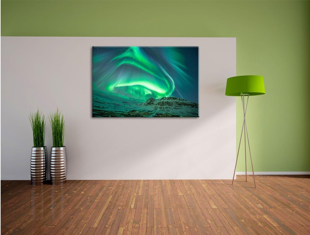 Nordlichter über Island, Format: 100x70 auf Leinwand, XXL riesige Bilder fertig gerahmt mit Keilrahm