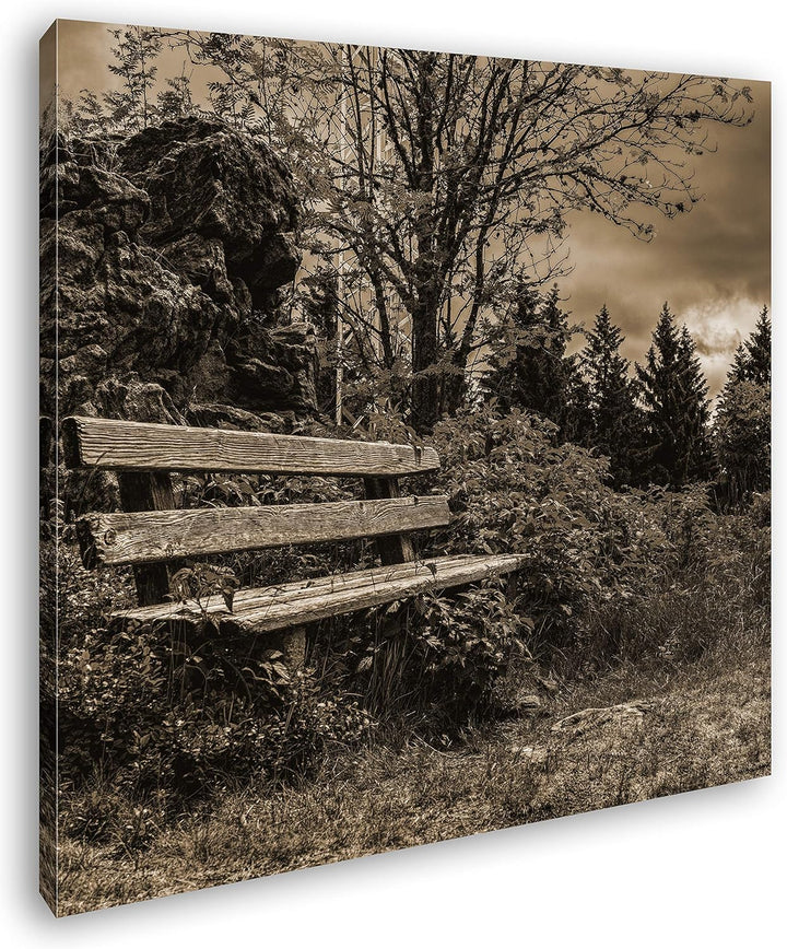 deyoli einsame Bank am Waldrand Format: 70x70 Effekt: Sepia als Leinwandbild, Motiv fertig gerahmt a
