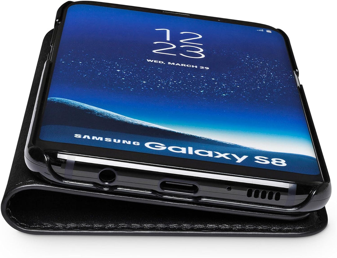 WIIUKA Echt Ledertasche -TRAVEL Nature- für Samsung Galaxy S8 -DEUTSCHES Leder- Schwarz, mit Kartenf