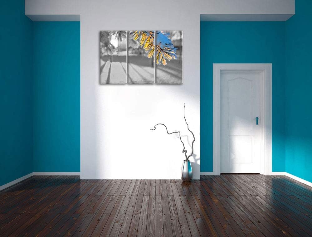 Tannenzweig im Winterwald schwarz/weiss 3-Teiler Leinwandbild 120x80 Bild auf Leinwand, XXL riesige