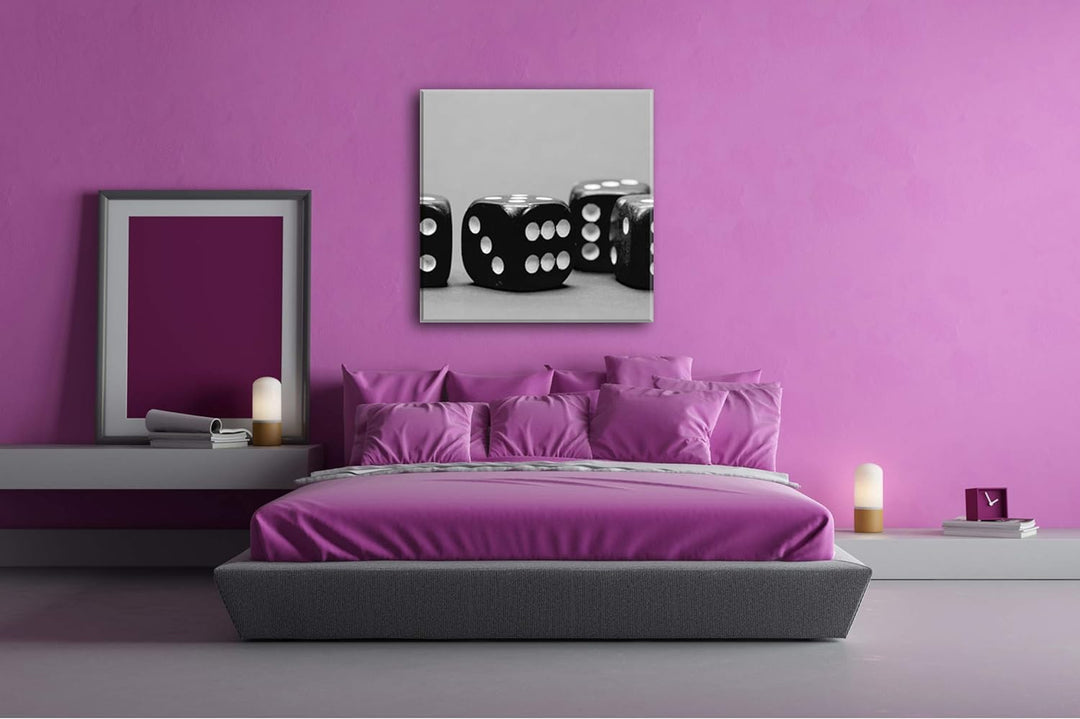 deyoli quadratische Pinke Spielwürfel im Format: 60x60 Effekt: Schwarz&Weiss als Leinwandbild, Motiv