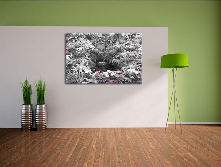 weite Blumenoase schwarz/weiss Deluxe Format: 100x70 cm auf Leinwand, XXL riesige Bilder fertig gera