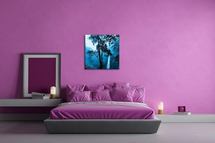 deyoli Wasserfall im tropischem Regenwald Format: 70x70 Effekt: Monocrome Blau als Leinwandbild, Mot