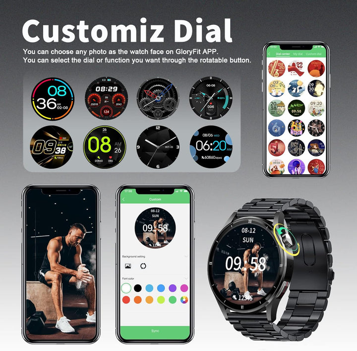 Smartwatch mit Telefonfunktion, 1,32 Zoll Smartwatch Herren mit Bluetooth Pulsuhr Schlafmonitor, Her