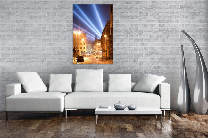 deyoli hellerleuchtete Strassen von Frankfurt Format: 100x70 als Leinwand, Motiv fertig gerahmt auf