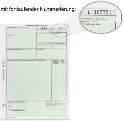 EUR1 EUR.1 Warenverkehrsbescheinigung Formular für Laserdrucker (50 Stck), 50 Stck