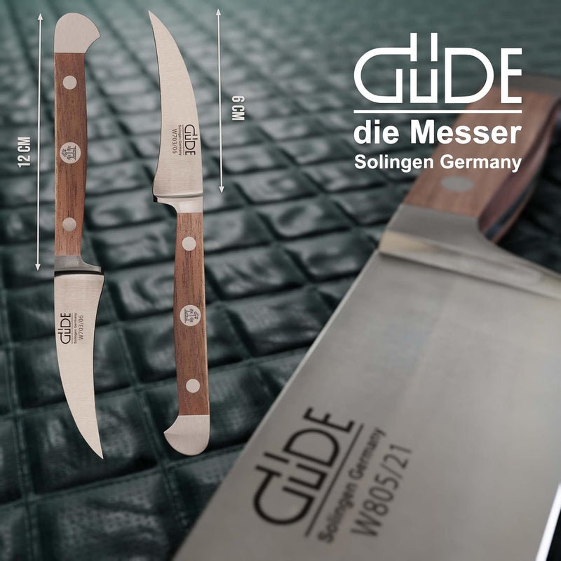 GÜDE Solingen - Schälmesser geschmiedet, 6 cm, Walnussholz, ALPHA WALNUSS, Tourniermesser, Doppelkro